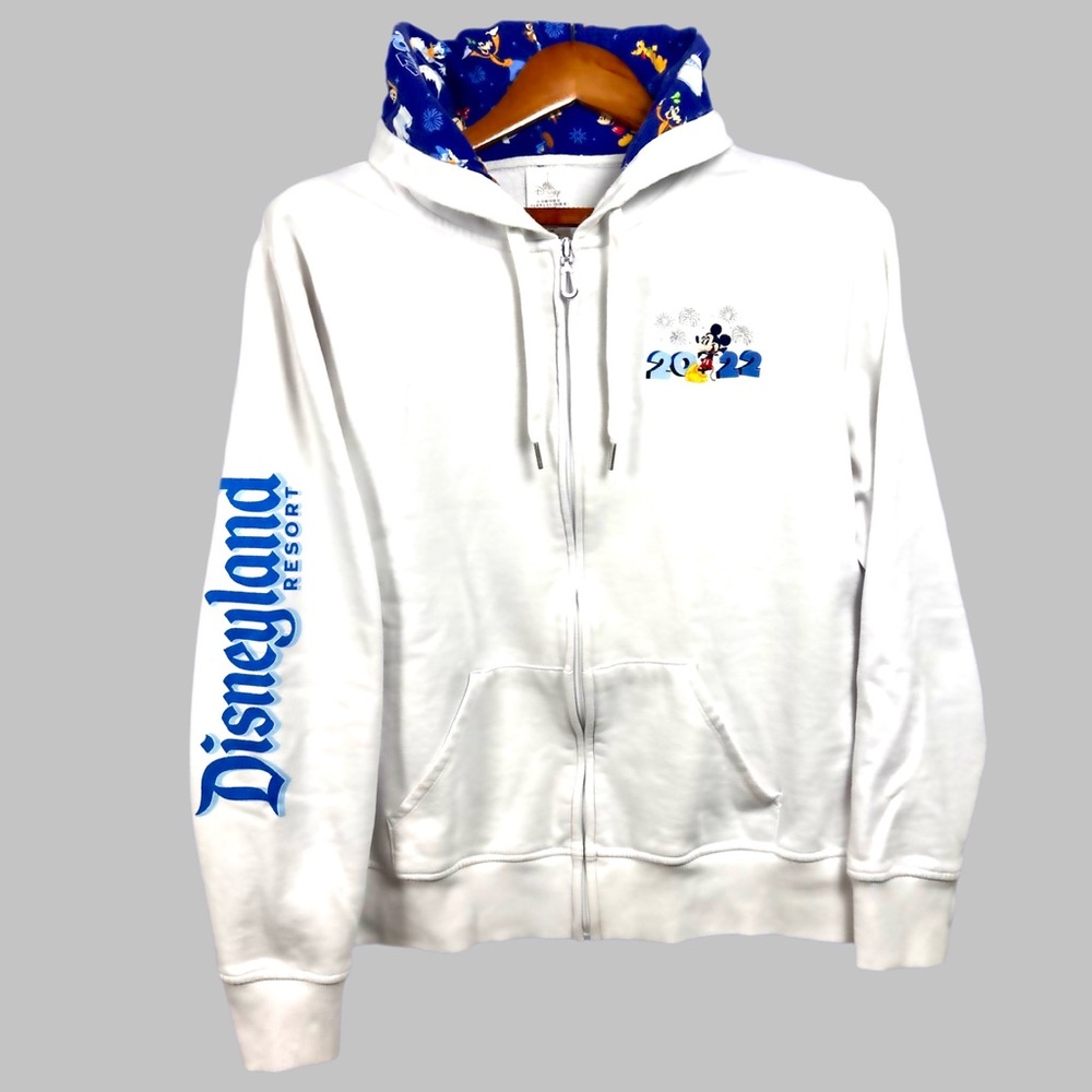 Disneyland Resort 2022 Sweatshirt Women 1X White Full Zip Up Hoodie Celebration